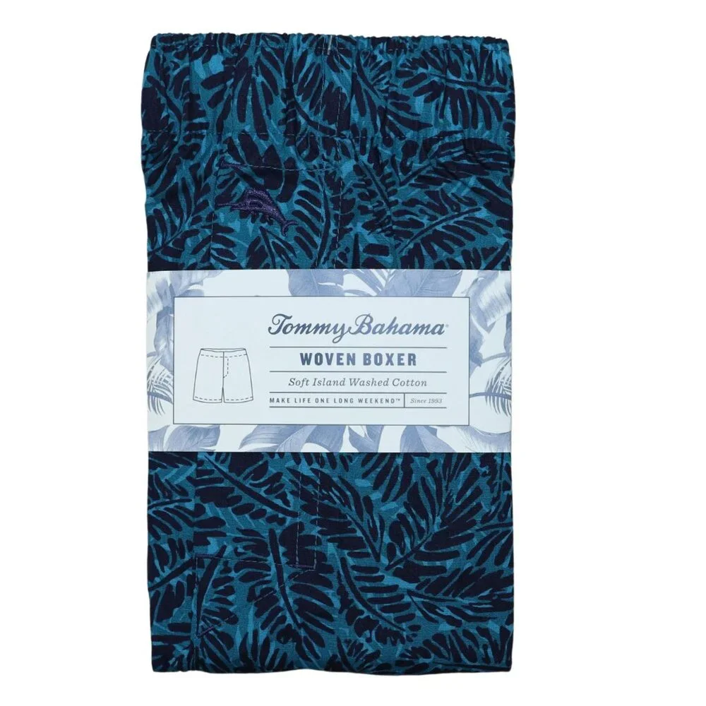Tommy Bahama Boxer Shorts Teal Palm Fronds 100% Cotton NWT